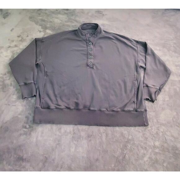 Aerie Mock Neck Oversize Sz XXL Womens Sweatshirt Dark Gray Buttons Pockets C25 - Picture 1 of 9